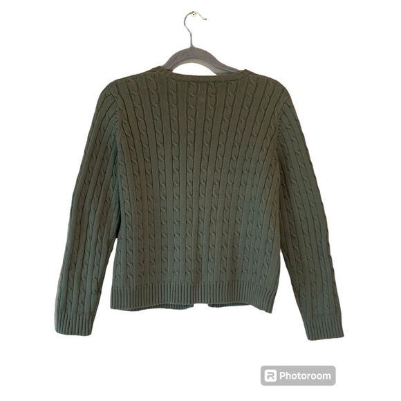 Eddie Bauer Green Cable Knit Cardigan Petite Medium - Picture 2 of 3